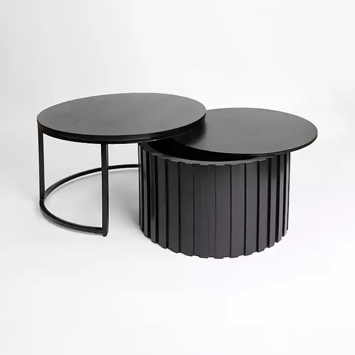Black Metal and Wood 2-pc. Storage Nesting Tables
