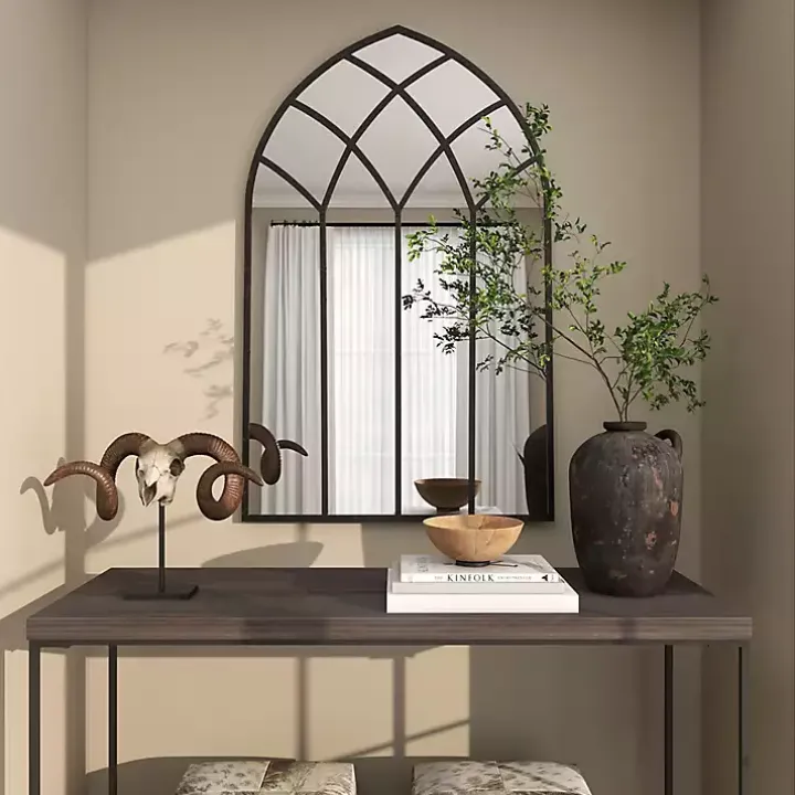 Black Metal Arch Framed Mirror
