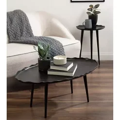 Black Metal Deckled Edge Round Side Table