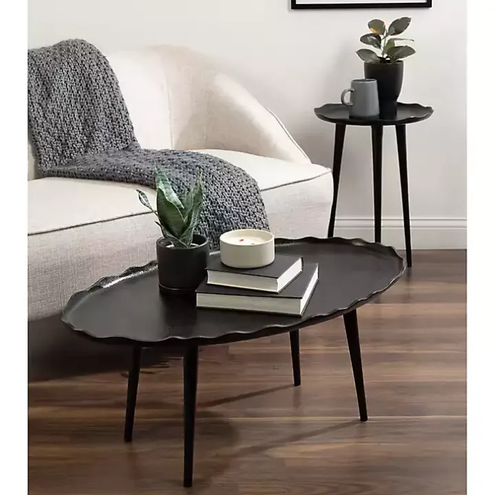 Black Metal Deckled Edge Round Side Table