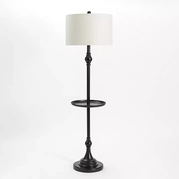 Black Metal Floor Lamp with Round Tray