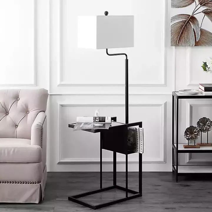 Black Metal Floor Lamp with Glass Tabletop