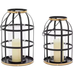 Black Metal Frame Lanterns, Set of 2
