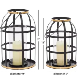 Black Metal Frame Lanterns, Set of 2