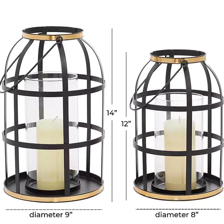 Black Metal Frame Lanterns, Set of 2
