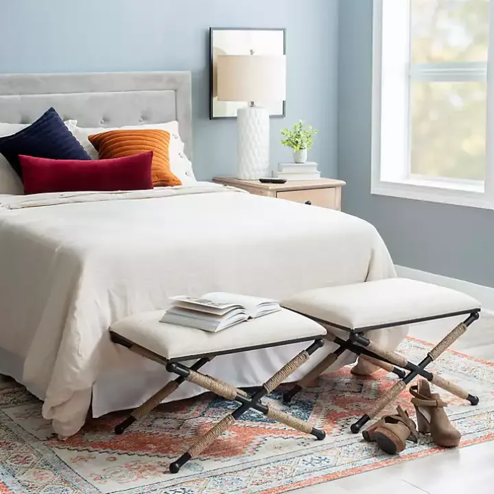 Black Metal Legs Bench with Rope Detail