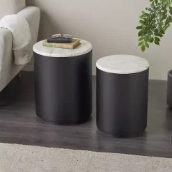 Black Metal Marble Nesting Accent Tables, Set of 2