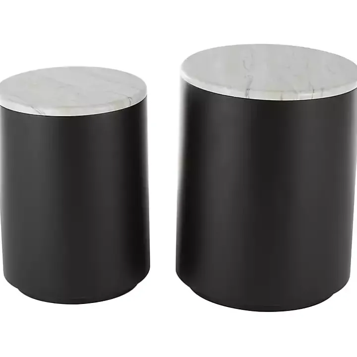 Black Metal Marble Nesting Accent Tables, Set of 2