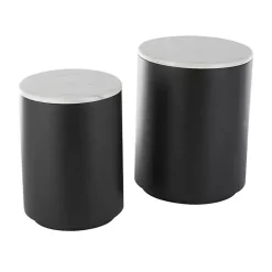 Black Metal Marble Nesting Accent Tables, Set of 2