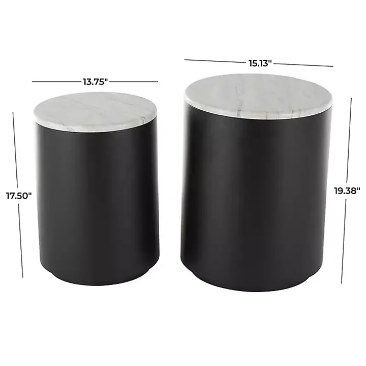 Black Metal Marble Nesting Accent Tables, Set of 2