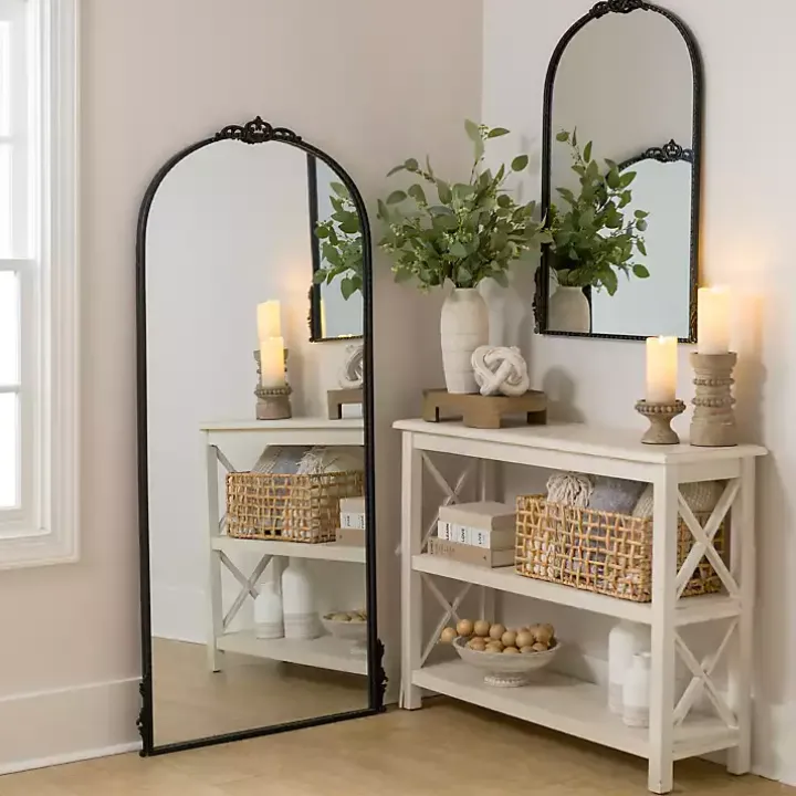 Black Metal Ornate Arch Large Mirror