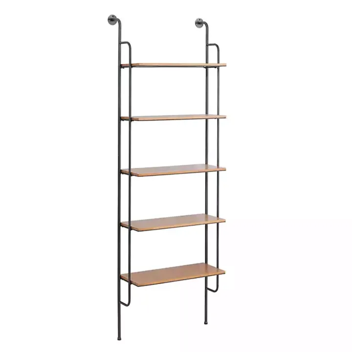 Black Metal Pipe Frame Brown Wood Wall Shelf