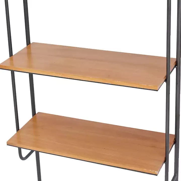 Black Metal Pipe Frame Brown Wood Wall Shelf