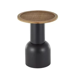 Black Metal Rattan Pedestal Accent Table, 16 in.