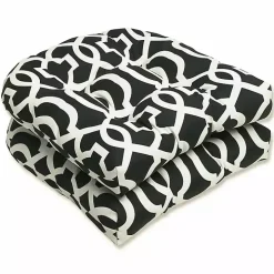 Black New Geometric 2-pc. Wicker Chair Cushion Set