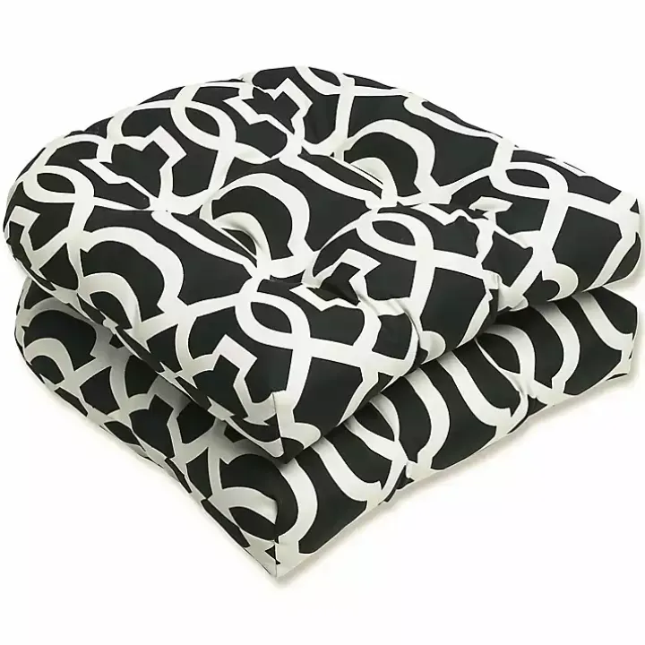 Black New Geometric 2-pc. Wicker Chair Cushion Set