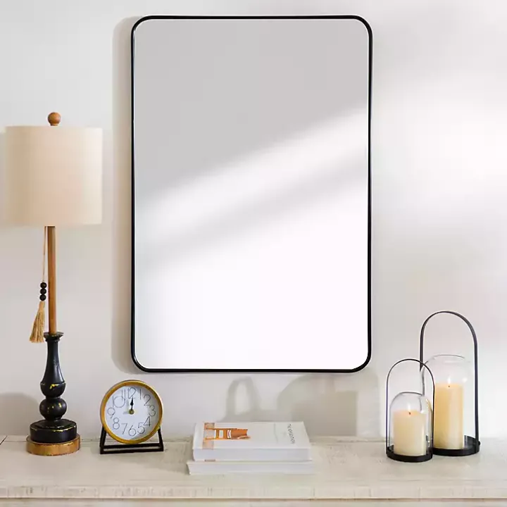 Black Nouveau Linear Curved Corner Mirror