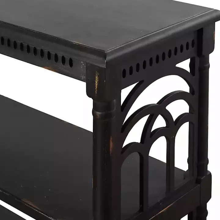Black Open Shelf Cathedral Ends Console Table