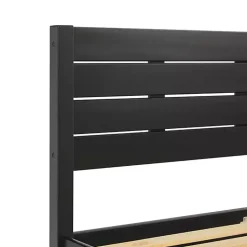 Black Pine Wood Slatted Headboard Queen Bed