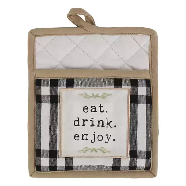 Black Plaid Eat Drink Enjoy 4-pc. Dish Towel Set