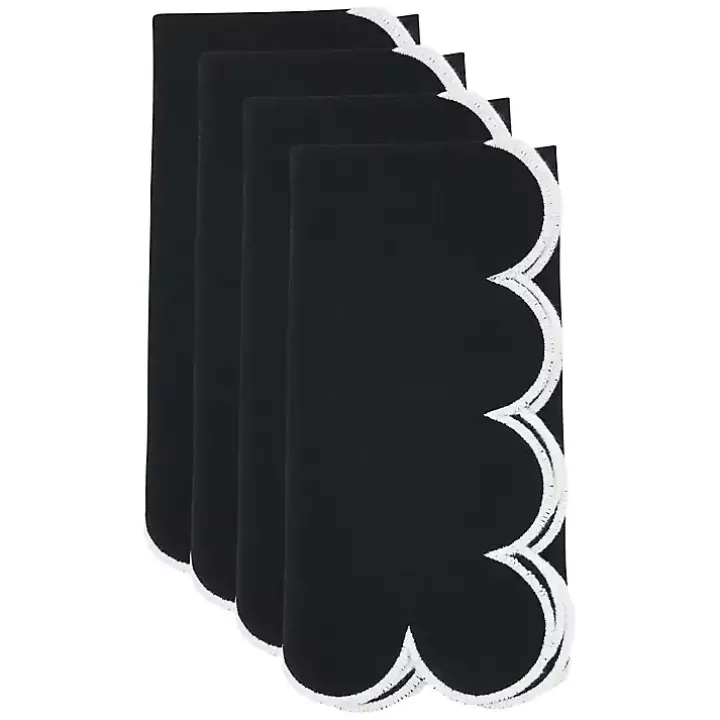 Black Scalloped Edge Napkins, Set of 4