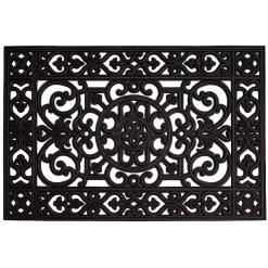 Black Scroll Border Rubber Doormat, 36x24