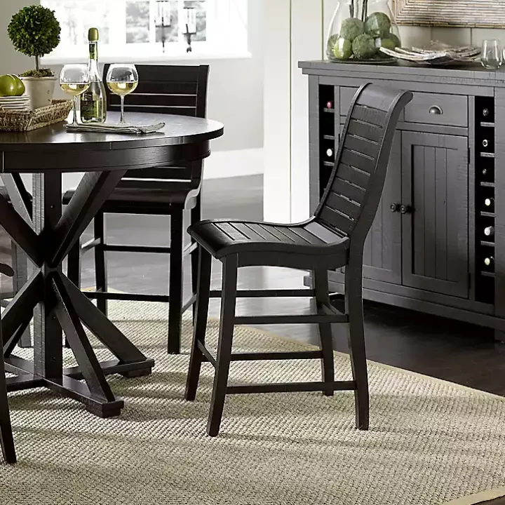 Black Slatted Counter Stools, Set of 2