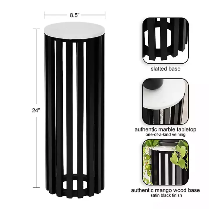 Black Slatted Marble Payton Accent Table