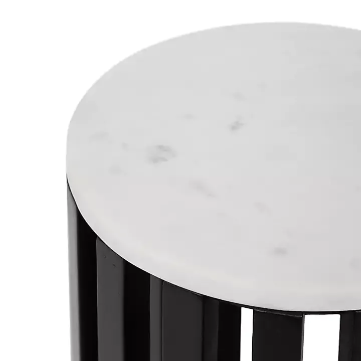Black Slatted Marble Payton Accent Table
