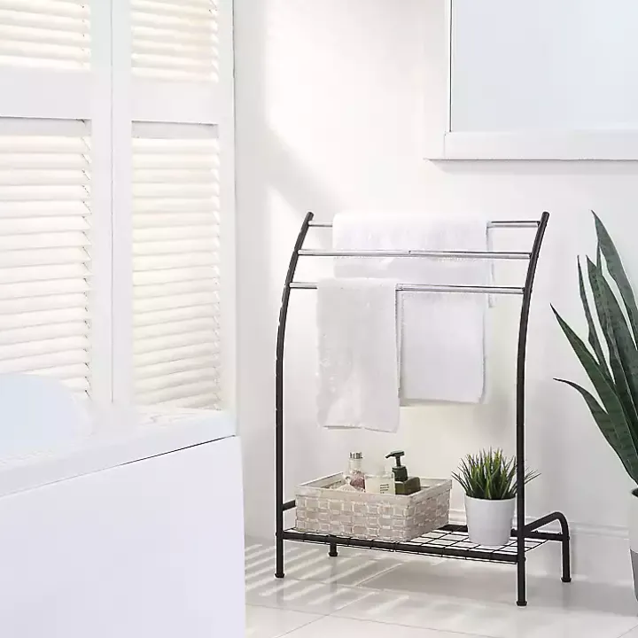 Black Steel 3-Bar Standing Towel Rack