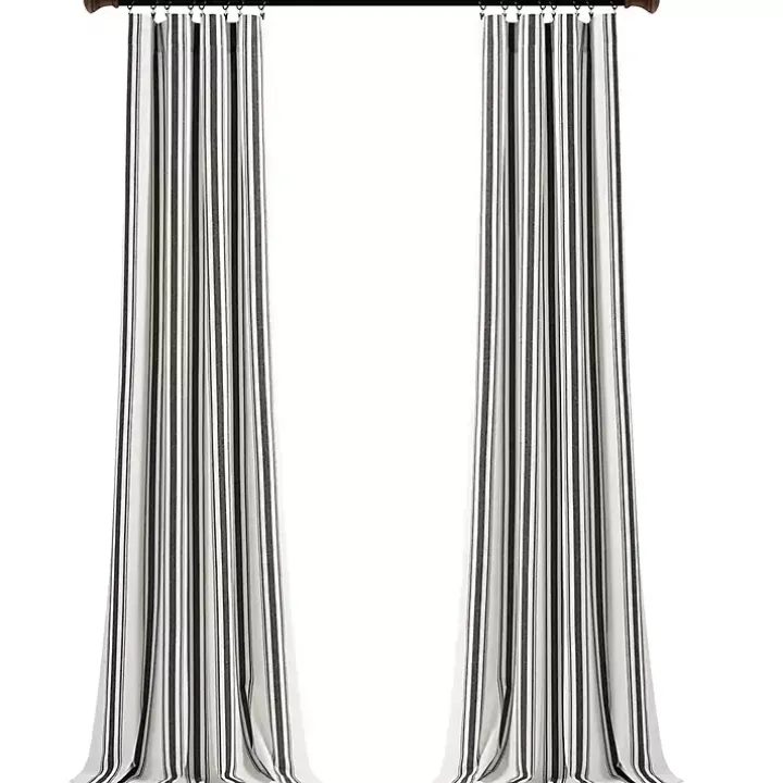 Black Stripe Farmhouse Curtain Panel Set, 95 in.