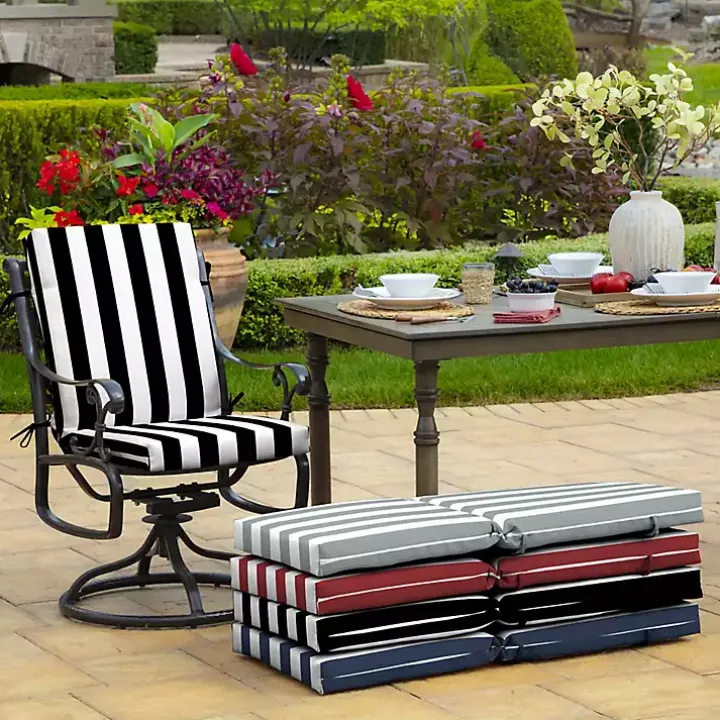 Black Stripe Luxe Outdoor Dining Chair Cushion