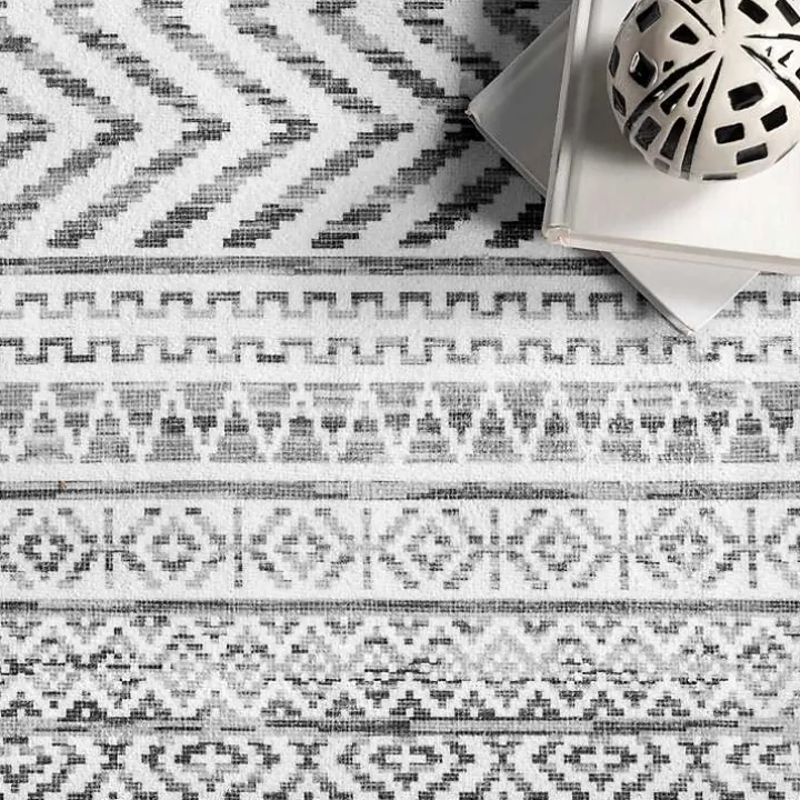 Black Tribal Geometric Washable Area Rug, 6x9