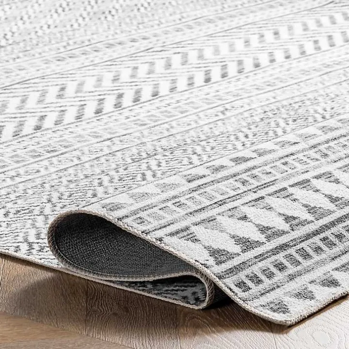 Black Tribal Geometric Washable Area Rug, 5x8