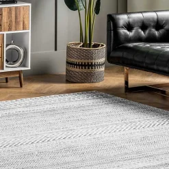 Black Tribal Geometric Washable Area Rug, 5x8