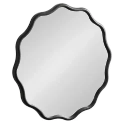 Black Wavy Scallop Round Wall Mirror