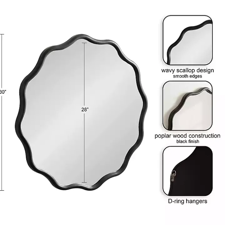 Black Wavy Scallop Round Wall Mirror