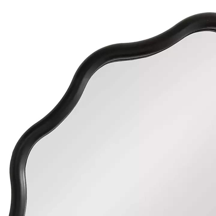 Black Wavy Scallop Round Wall Mirror