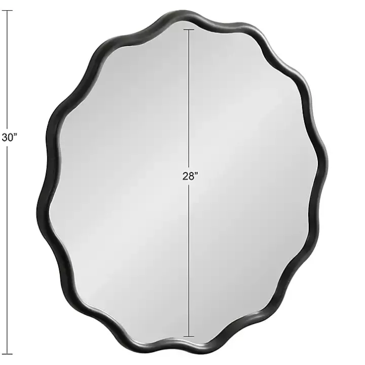 Black Wavy Scallop Round Wall Mirror