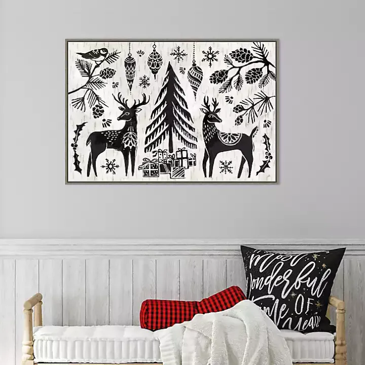Black White Winter Reindeer Framed Art Print