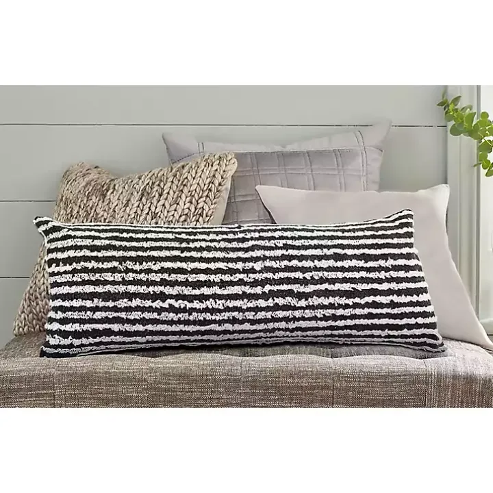 Black Wispy Ways Tufted Stripe Lumbar Pillow
