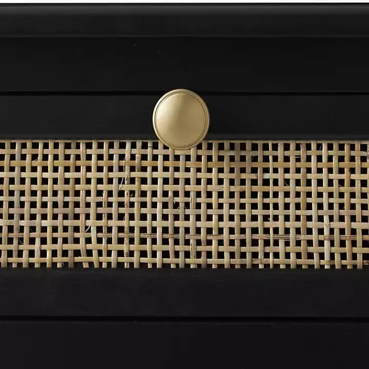 Black Wood & Natural Rattan Wine Bottle Cabinet