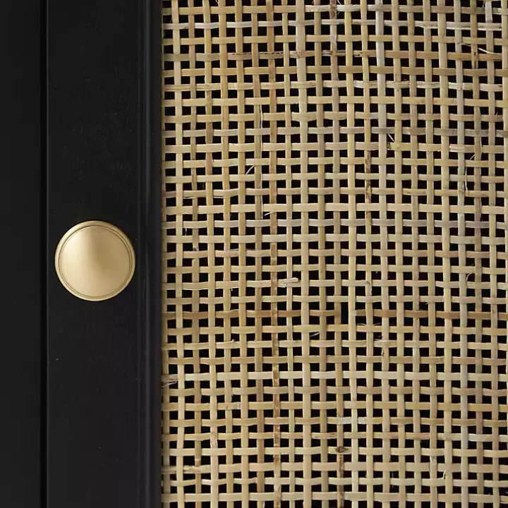 Black Wood & Natural Rattan Small Cabinet