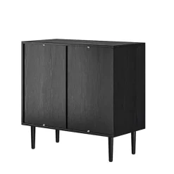 Black Wood and Arched Rattan 2-Door Cabinet