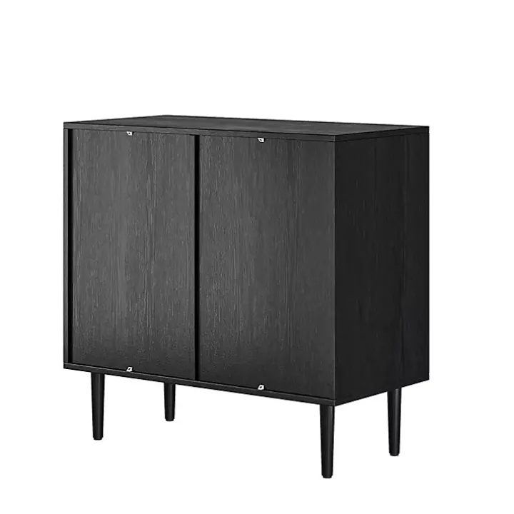 Black Wood and Arched Rattan 2-Door Cabinet
