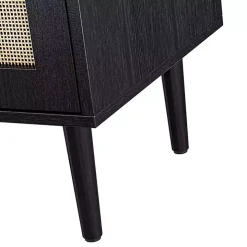 Black Wood and Arched Rattan 2-Door Cabinet