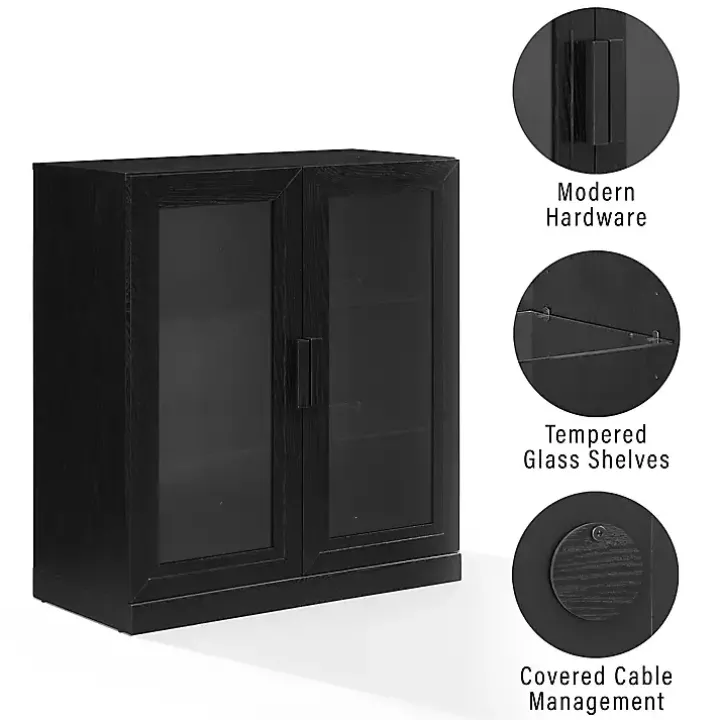 Black Wood and Glass Stackable Storage Cabinet