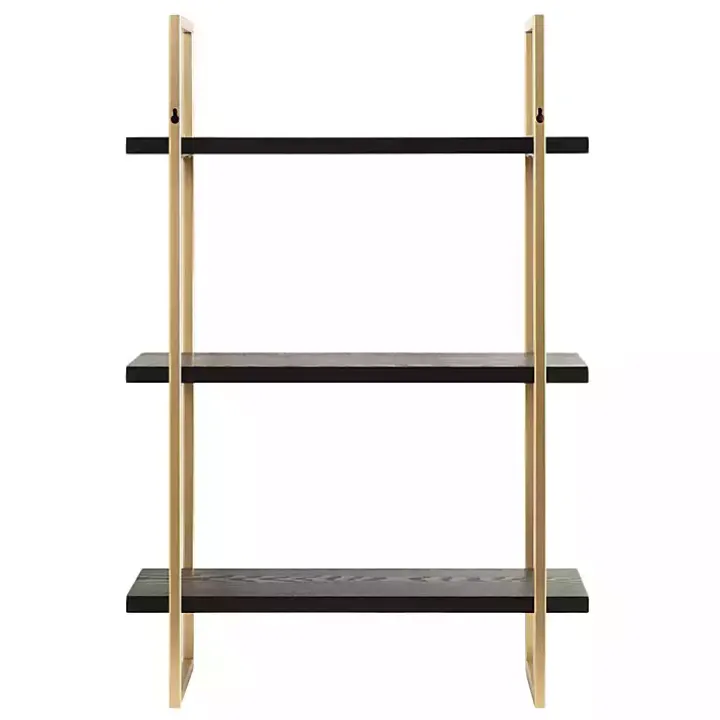 Black Wood and Gold Metal Leigh Wall Shelf