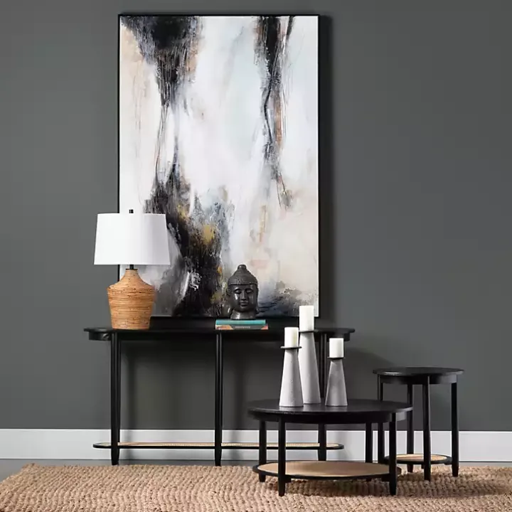Black Wood and Rattan Boho Console Table