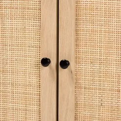 Black Wood and Rattan 2-Door Cabinet